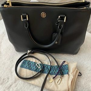 Tory Burch Robinson Satchel Bag Black Double Zip